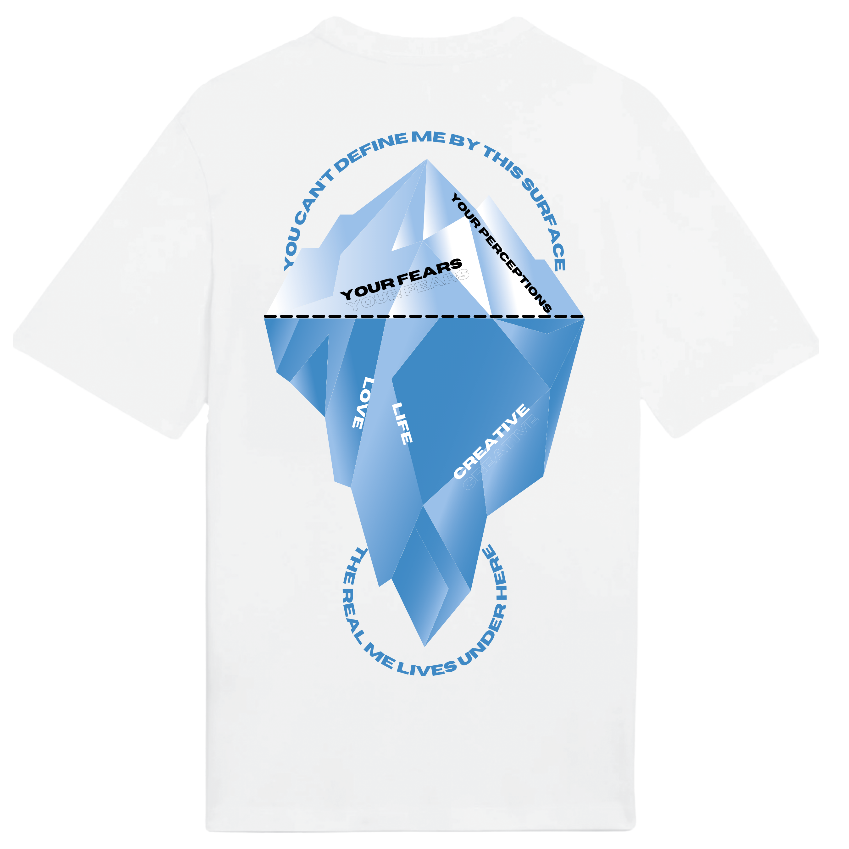 Deep blue iceberg t-shirt back graphic design
