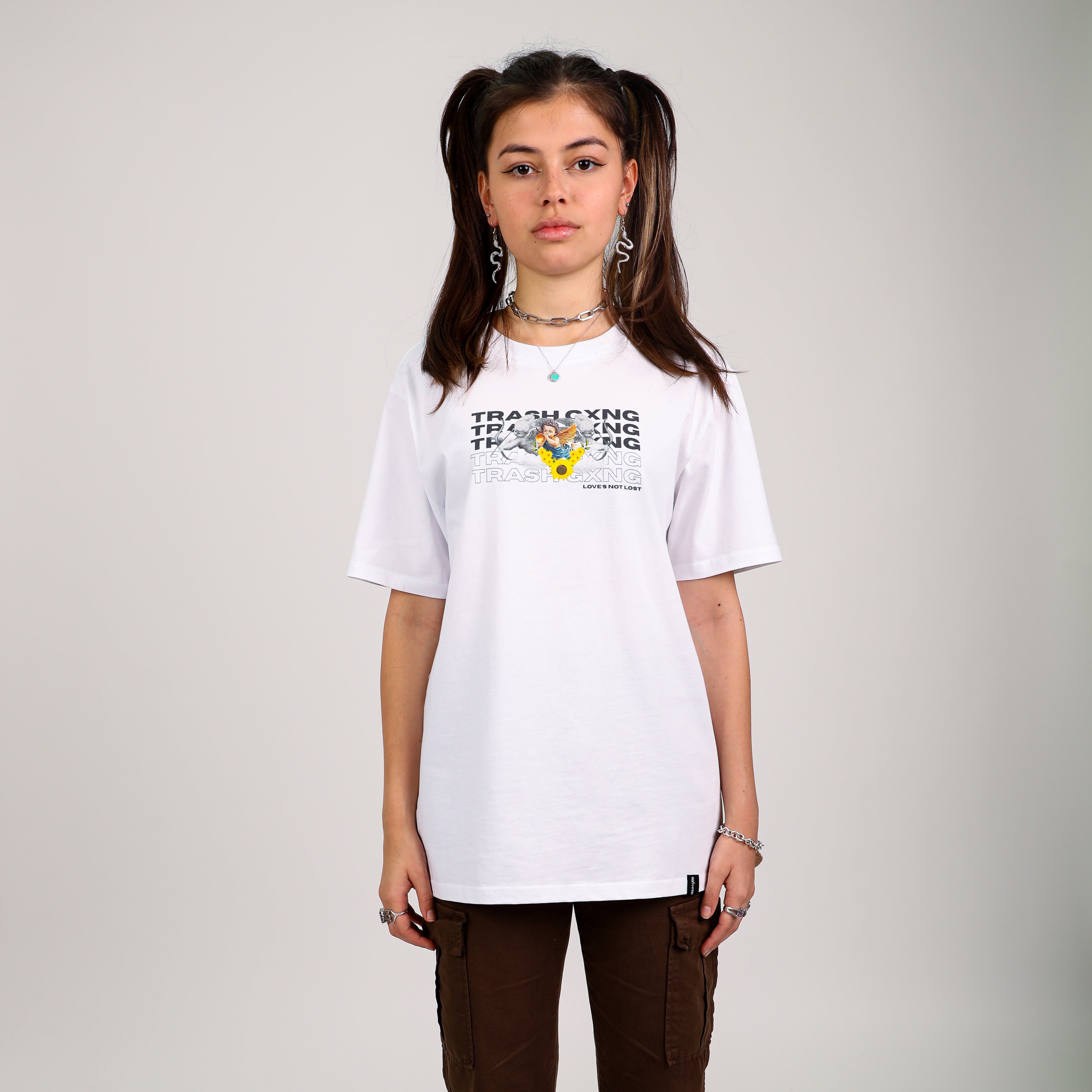 Model wearing Love Lost White Heavy Cotton Oversized Tee
