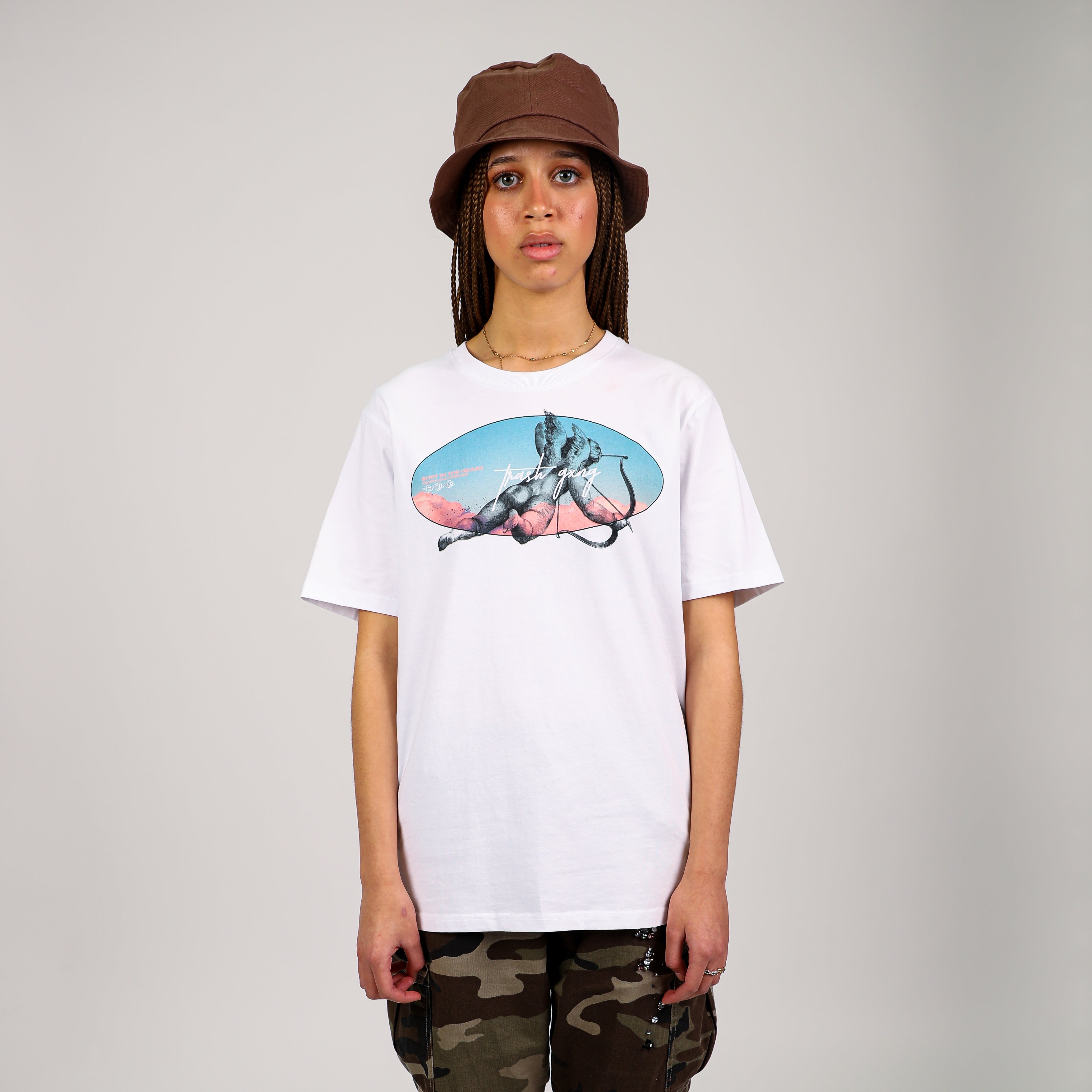 Front view Model wearing 'In the Heart' White Heavy Cotton Oversized Tee
