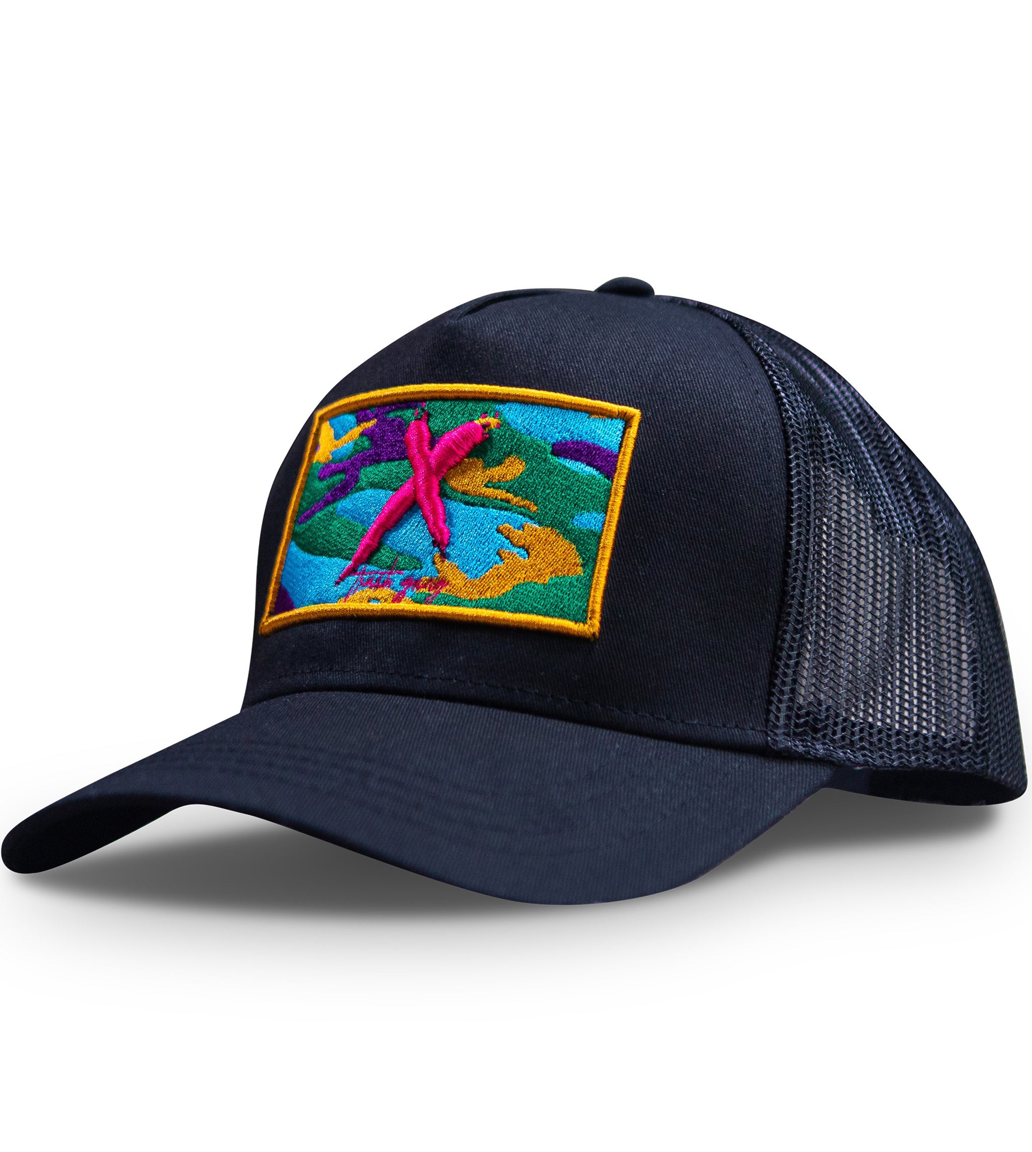 Side view of Camo Mesh Snapback Hat - camo pattern with mesh panel