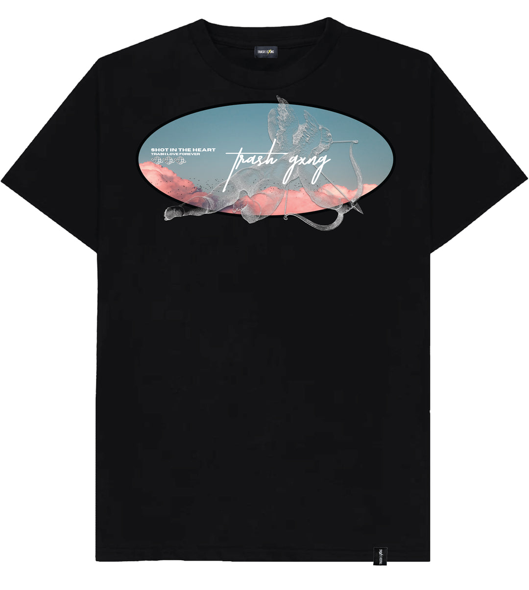 Front view of 'In the Heart' Black Heavy Cotton Oversized Tee