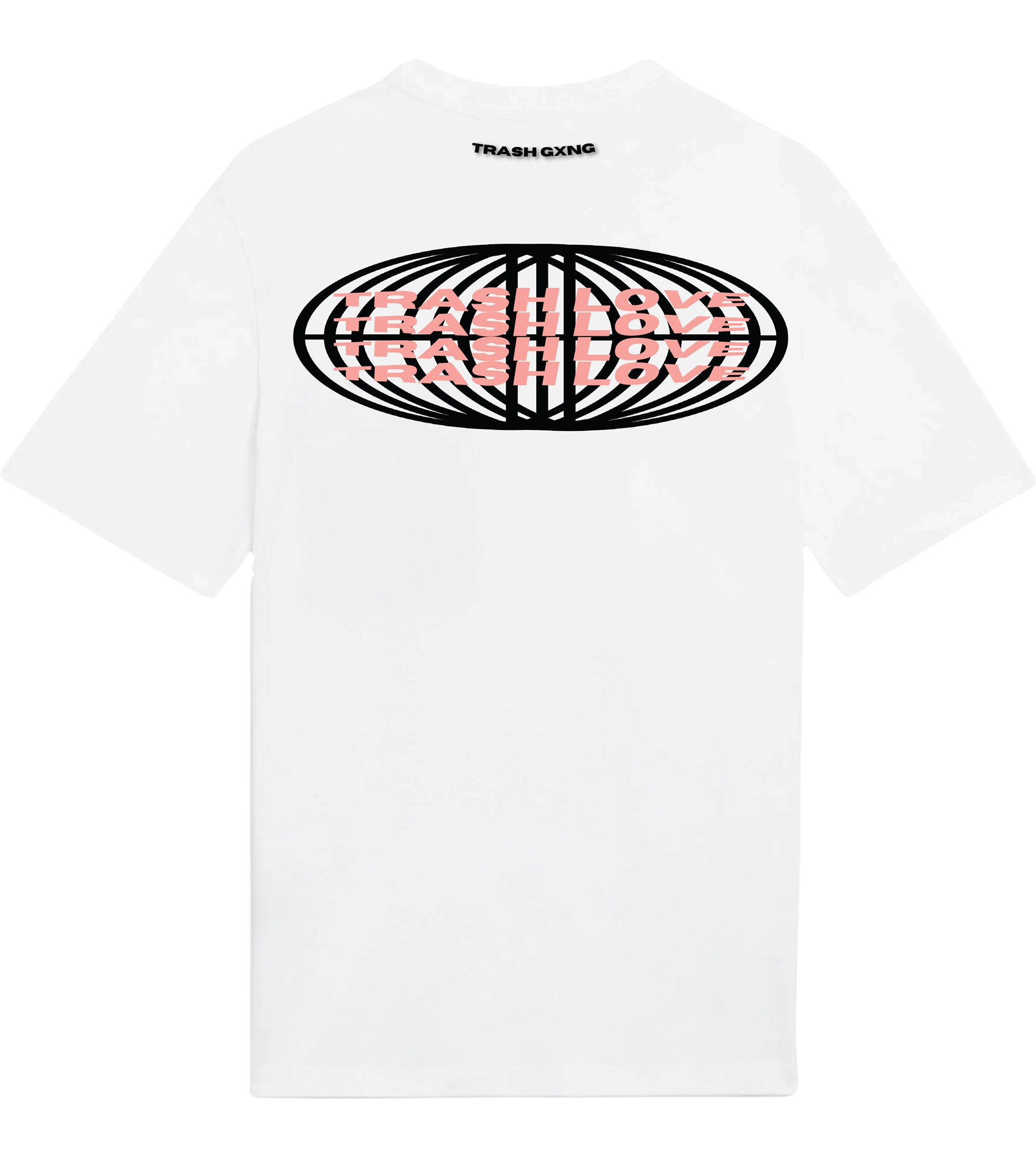 Back view of 'In the Heart' White Heavy Cotton Oversized Tee showing graphic design