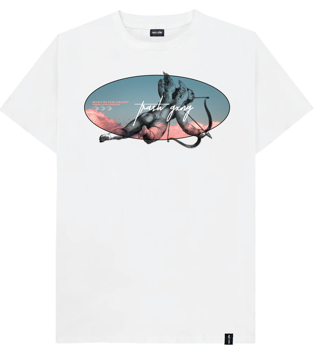 Front view of 'In the Heart' White Heavy Cotton Oversized Tee