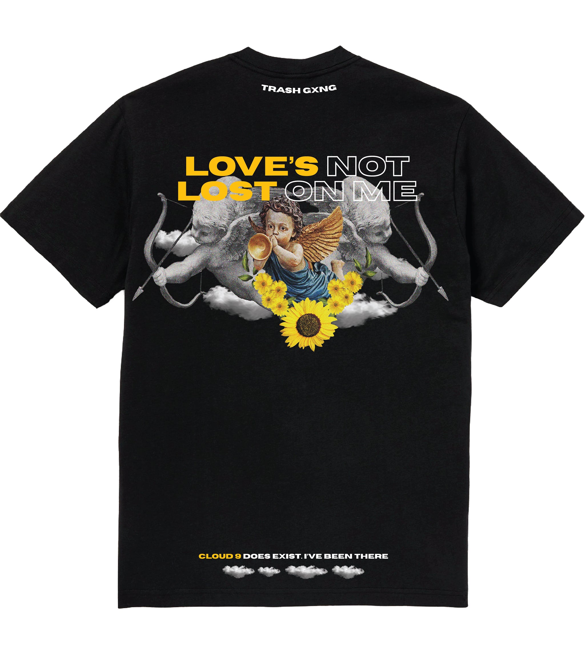 Back view of 'Love Lost' Black Heavy Cotton Oversized Tee showing graphic design