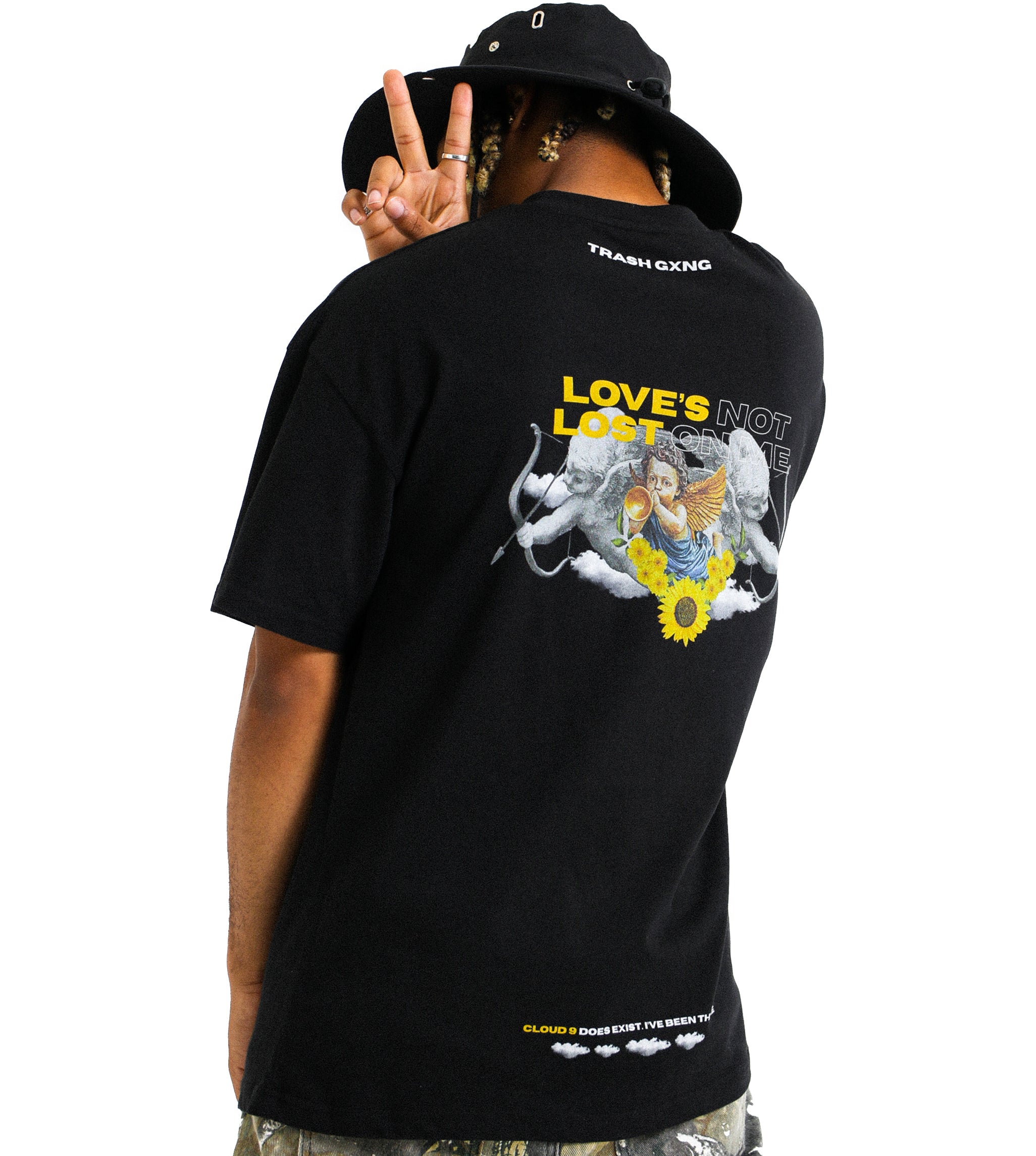 Model wearing 'Love Lost' Black Heavy Cotton Oversized Tee
