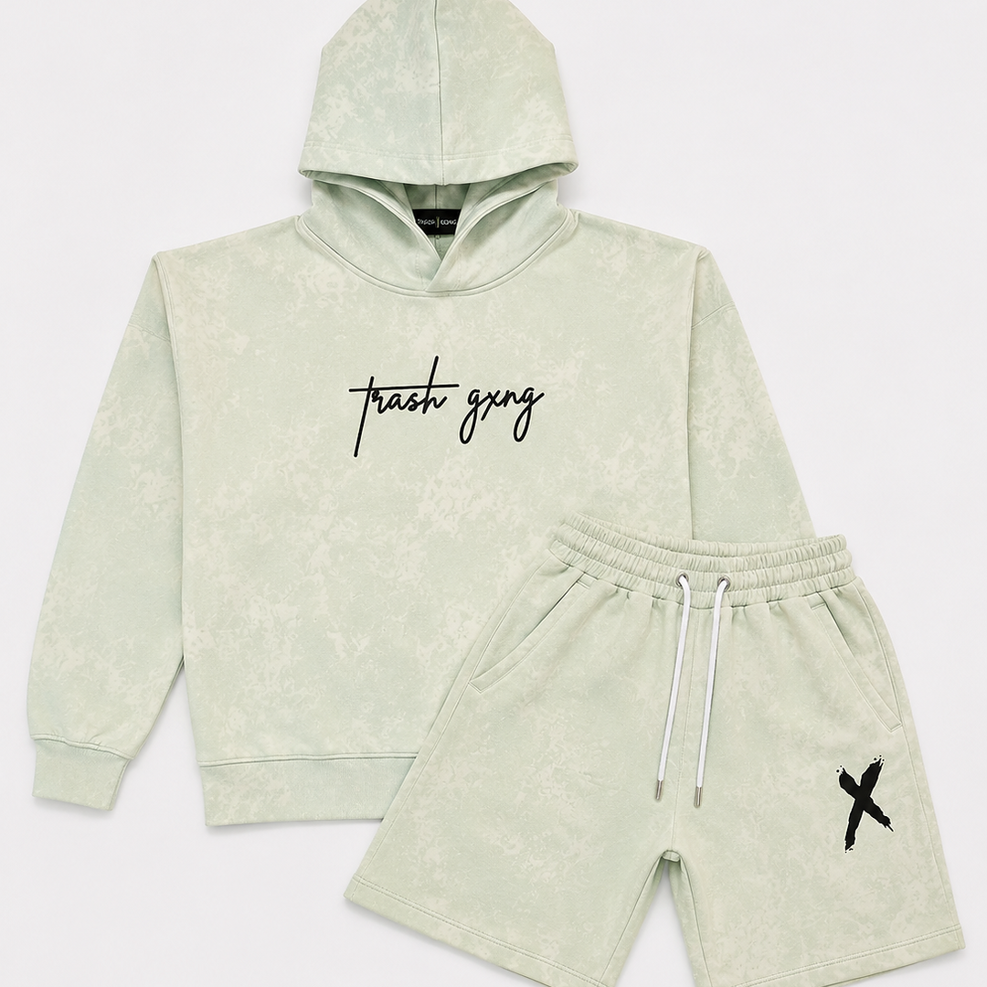 Teal Wash - 2PC Tracksuit Shorts Set