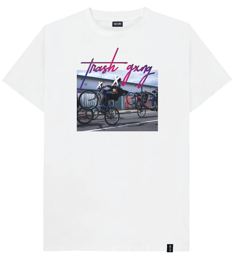 Front view of London Vice X Pink Reflective Tee with unique London riders print and reflective 'X'